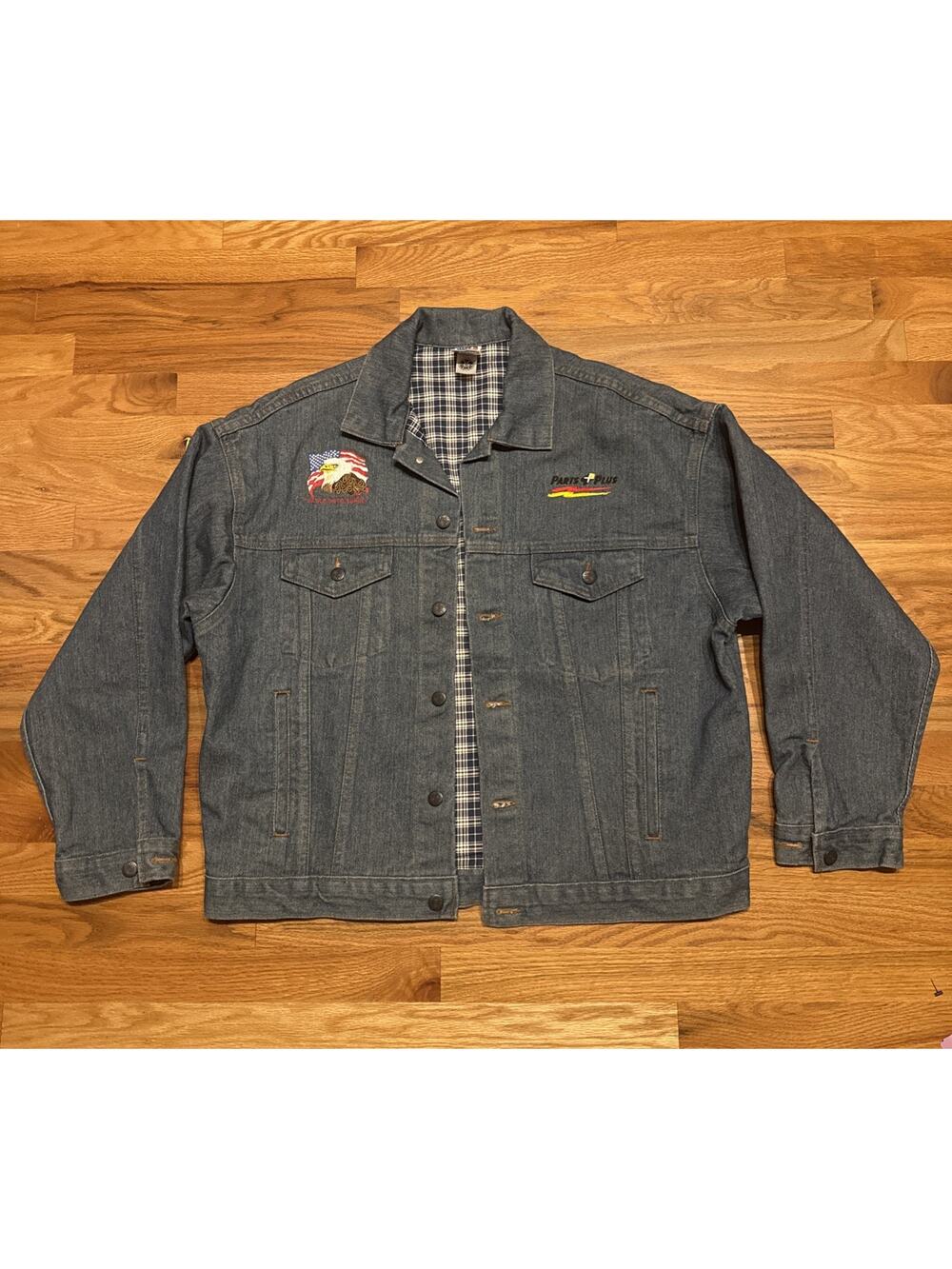 Vintage Union Made Flannel Line Denim Jean Jacket Large IAM Embroidered USA Rare